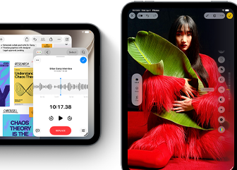 Pohled zepředu na různé iPady mini s různými aplikacemi na obrazovkách