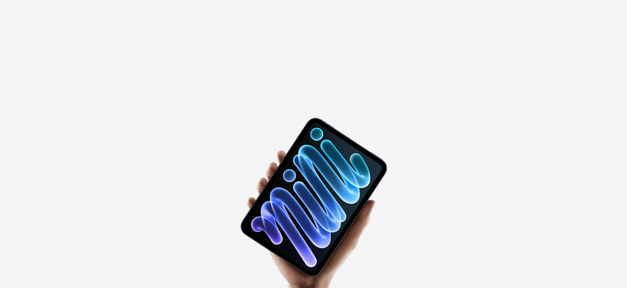 iPad mini, black, held in hand