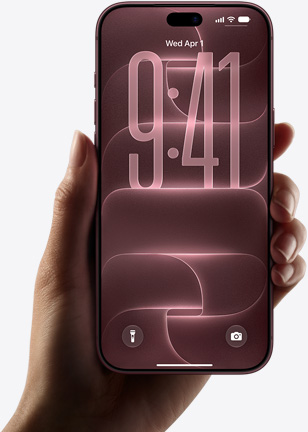 iPhone 18 Pro, held in hand, burgundy color (dark red), front exterior, default lock screen