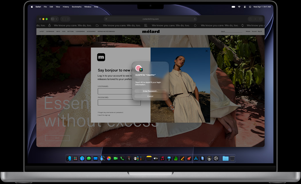 Uma janela pop-up solicita o uso do Touch ID para iniciar sessão em um site durante a navegação no Safari
