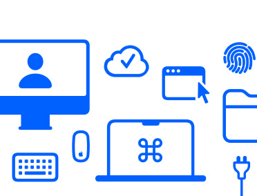 Personal Setup logo, with various Mac iconography like a mouse and a keyboard
